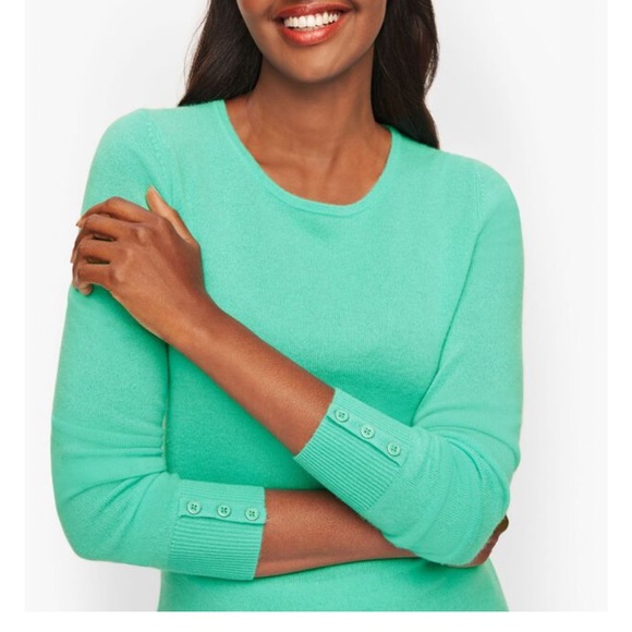 Talbots Sweaters - NWT Talbots medium CASHMERE BUTTON CUFF CREWNECK SWEATER teal/green